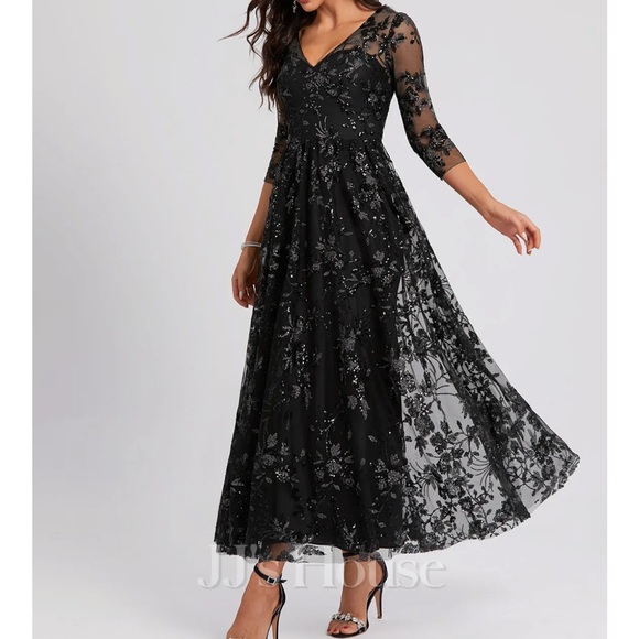 JJs House Dresses & Skirts - JJs House Black Floral Lace V-Neck Maxi Dress